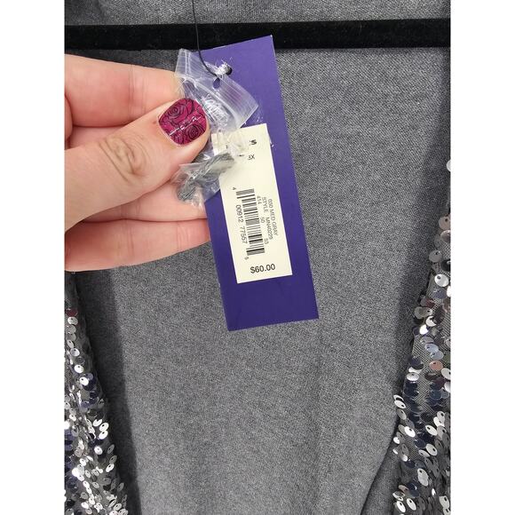 Apt. 9 Women's Gray Long Sleeve Open Front Sequins Lace Cardigan Size 3X - Picture 4 of 5